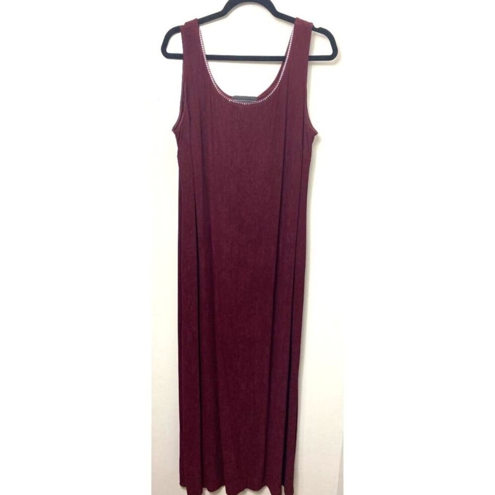 Alex Evenings Dress 16W Burgundy Rhinestone Maxi Vintage 90s Formal Evening